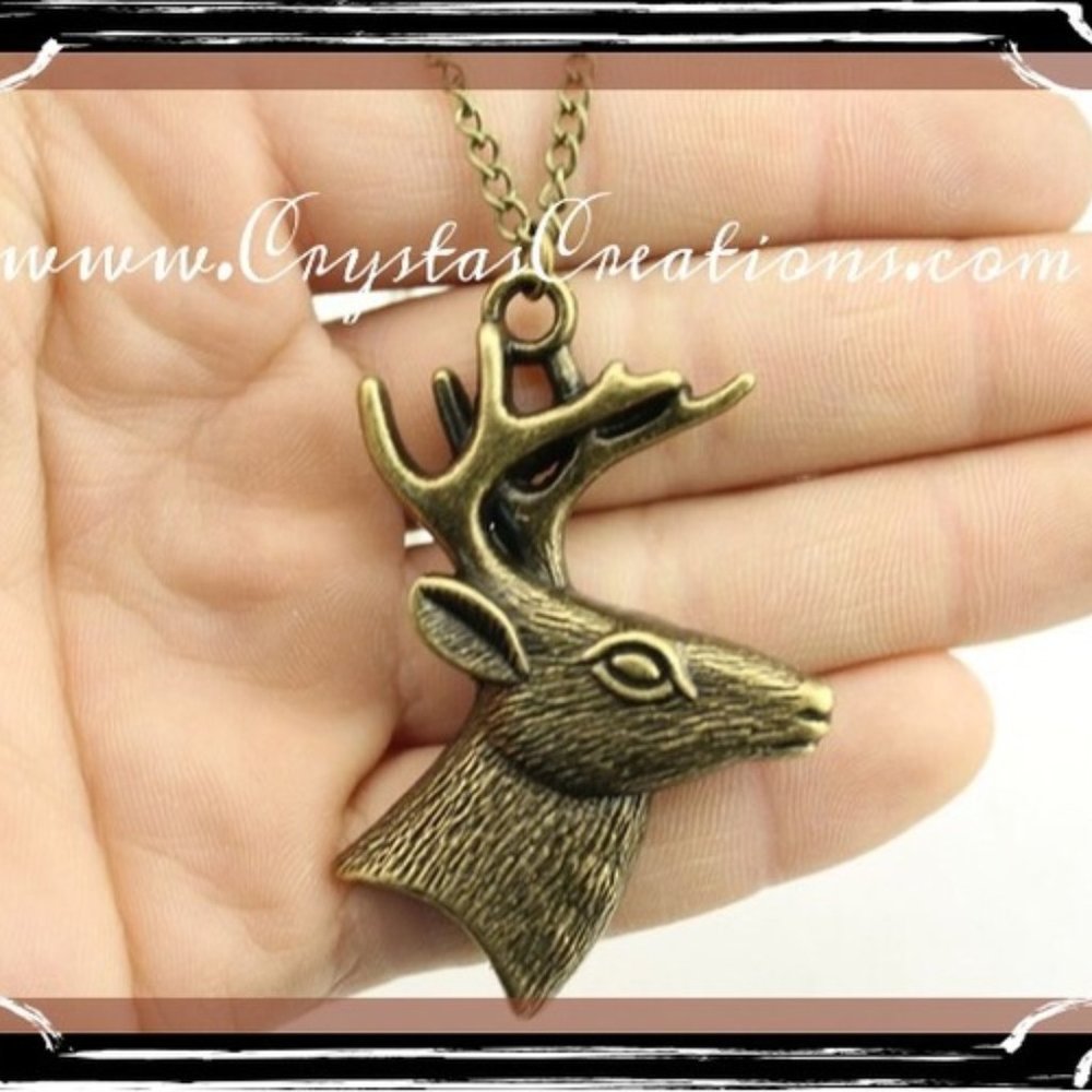 COPY - Trophy Deer Head Profile Necklace GP/Bronze Tone